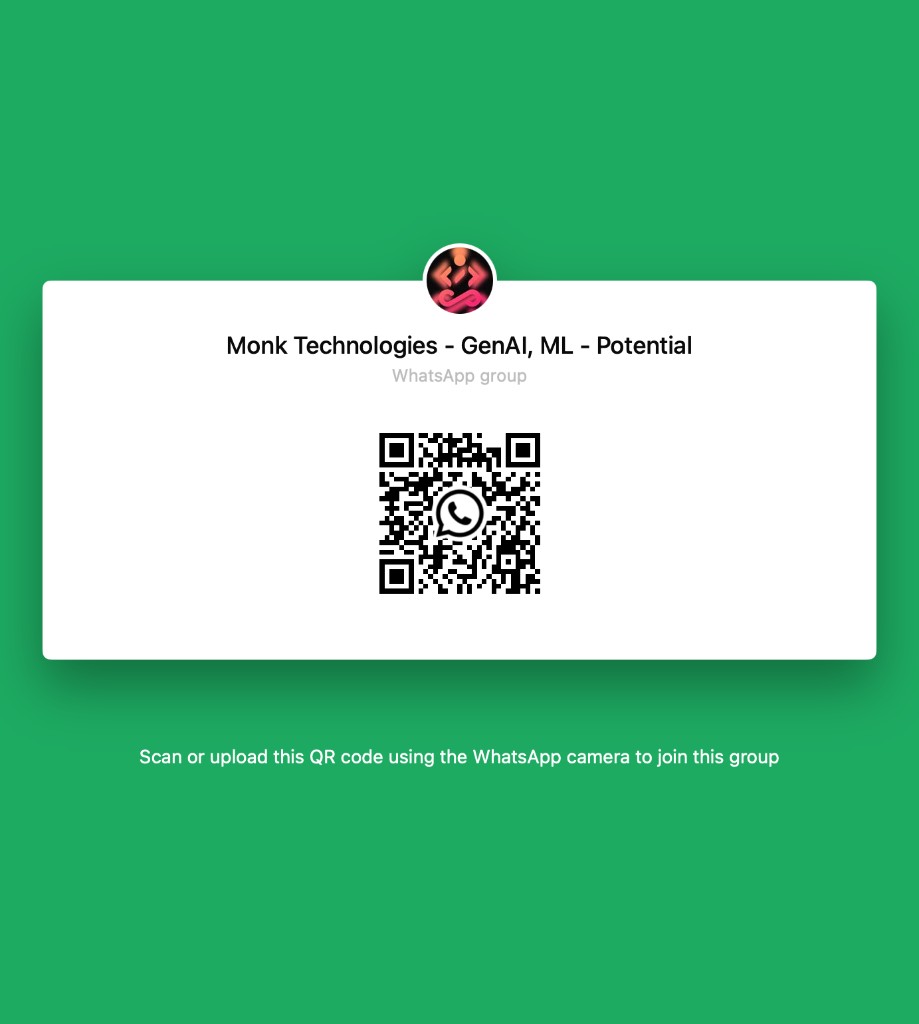 QR code to join the Monk Technologies GenAI, ML WhatsApp group